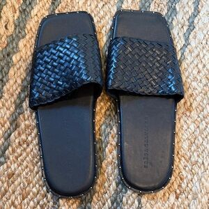 Freda Salvador Black Woven Slide Sandals with Studded Edge